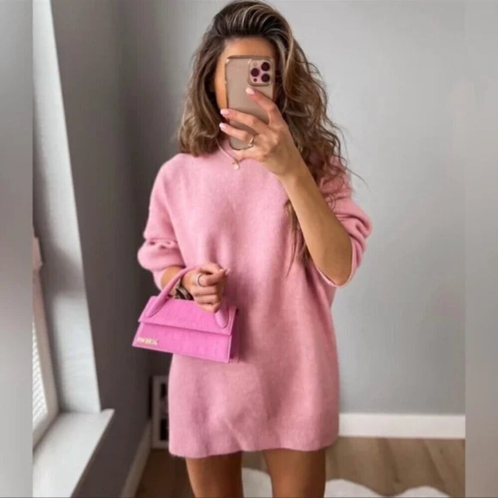 Zara Wool Blend Oversized Knit Sweater Pink Size Small